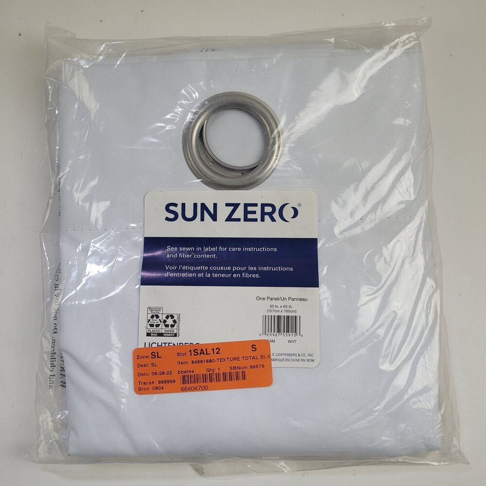 NEW Sun Zero One Panel Grommet Curtain 'White' 50" X 63" CT11